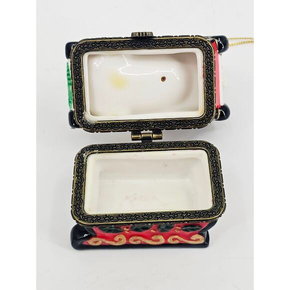 Vintage Ceramic Snowman Santa's Sleigh Frosty Hinged Trinket Box 3x2.5" - Picture 8 of 10